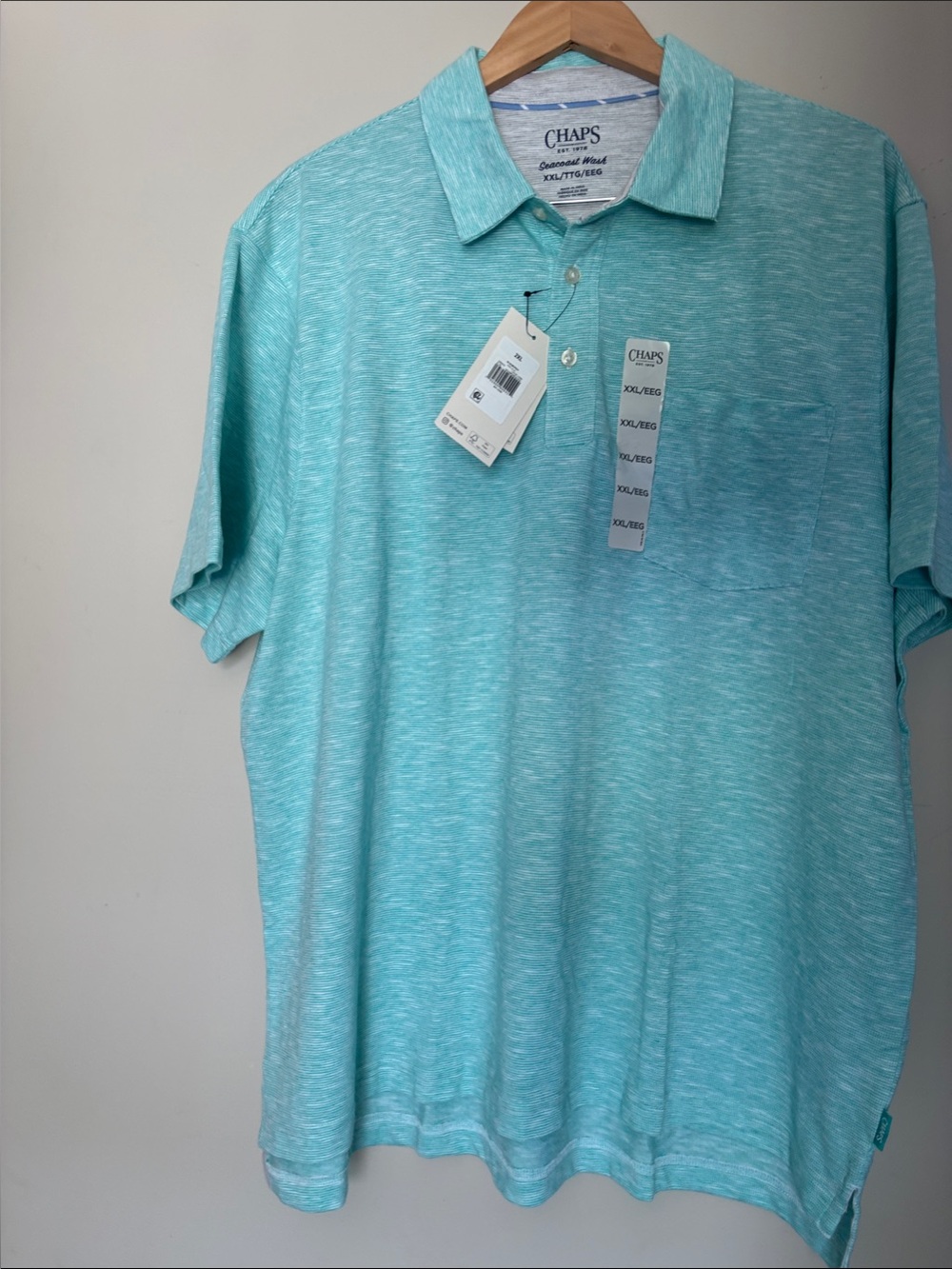 Chaps Men’s Heather Light Aqua Polo with Chest Pocket